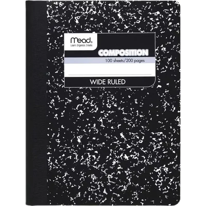 Mead Composition Notebook, Wide Ruled Paper, 7-1/2" x 9-3/4", 100 Sheets, Black Marble (09910)
