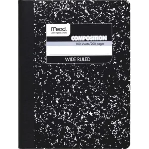 Mead Composition Notebook, Wide Ruled Paper, 7-1/2" x 9-3/4", 100 Sheets, Black Marble (09910)