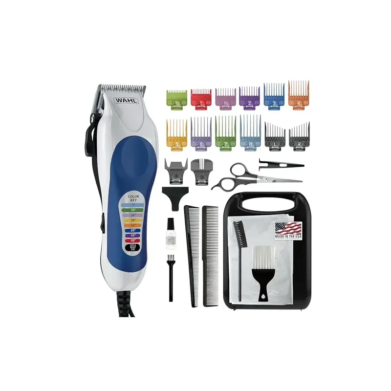 Wahl Clipper USA Color Pro Complete Haircutting Kit with Easy Color Coded Guide Combs - Corded Clipper for Hair Clipping & Grooming Men, Women, & Children - Model 79300-1001M