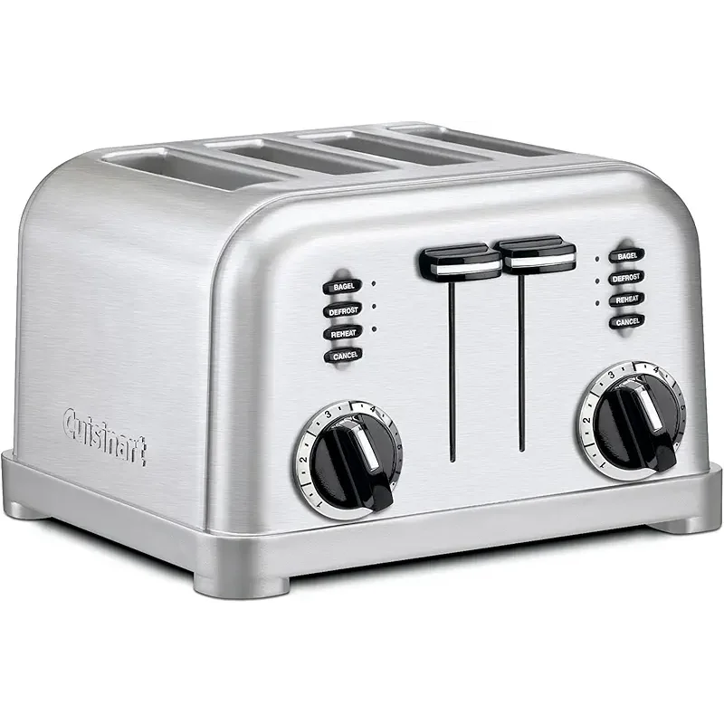 Cuisinart 4 Slice Toaster, Compact Stainless Steel Toaster with Extra-Wide Slots for Toasting Bread, French Toast, Bagels and Pastries, Defrost & Reheat Functions, CPT-180P1, Brushed Stainless