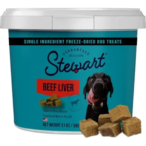 Stewart Beef Liver Dog Treats, 21 oz, ~475 Pieces, Freeze Dried Raw, Single Ingredient, 50% Protein Training Treats or Meal Topper in a Value Size Resealable Tub, Grain Free, Gluten Free