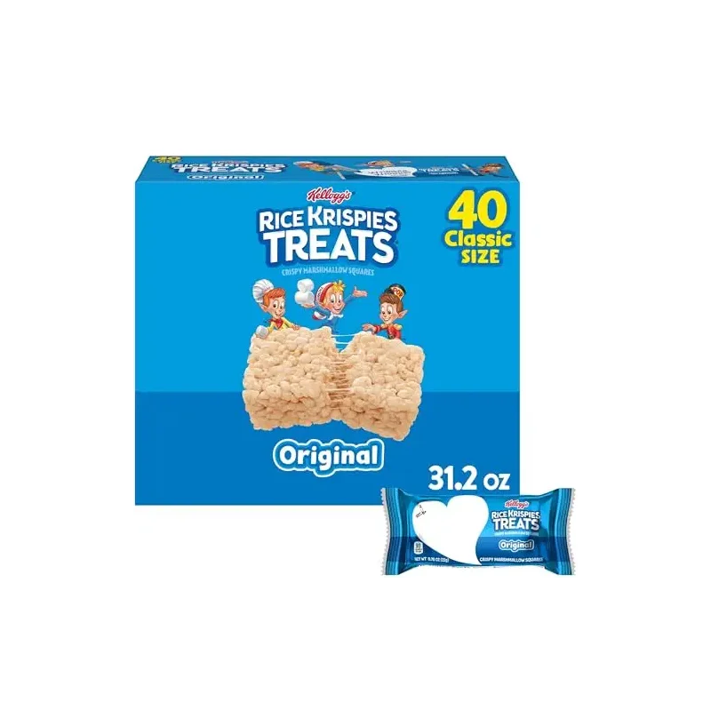 Rice Krispies Treats Crispy Marshmallow Squares, Kids Snacks, Snack Bars, Original, 31.2oz Box (40 Bars)