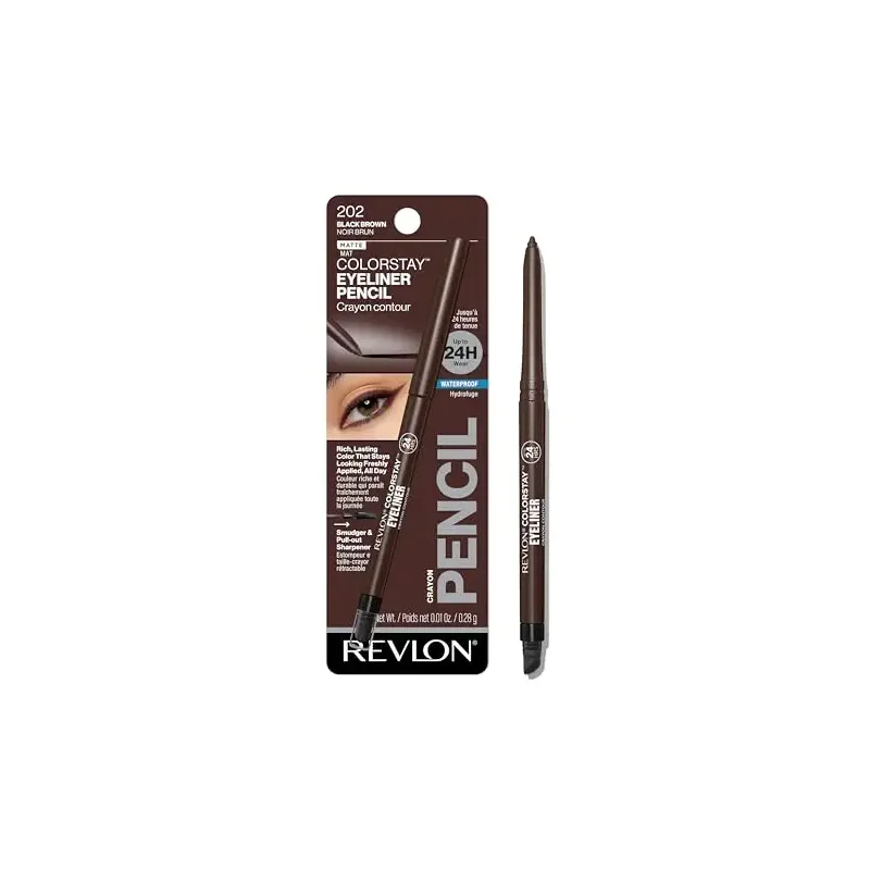 Revlon ColorStay Pencil Waterproof Eyeliner, Smudge-Proof, Eye Makeup with Built-In Sharpener, Stocking Stuffer for Women, 202 Black Brown, 0.01 oz