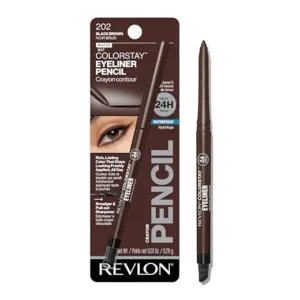 Revlon ColorStay Pencil Waterproof Eyeliner, Smudge-Proof, Eye Makeup with Built-In Sharpener, Stocking Stuffer for Women, 202 Black Brown, 0.01 oz