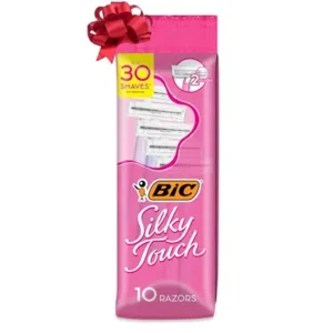BIC Silky Touch Women's Disposable Razors, With 2 Blades, Pretty Pastel Razor Handles, 10 Count Pack of Shaving Razors