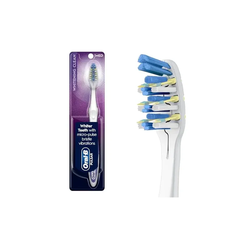 Oral-B 3D White Pulsar, Battery Electric Toothbrush, 1 Count Medium Toothbrush Pack, removes Stains, whitens Teeth, Travel Essentials Tooth Brush