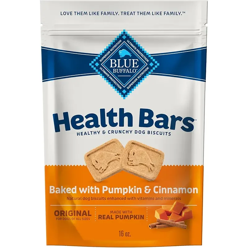 Blue Buffalo Health Bars Crunchy Dog Biscuits, Oven-Baked With Natural Ingredients, Pumpkin & Cinnamon, 16-oz Bag