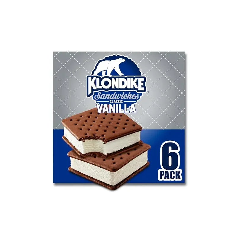 Klondike Ice Cream Sandwich Vanilla 6 Count for a Delicious Frozen Dessert Kosher Certified Ice Cream Simple Dessert Made With No Artificial Growth Hormones 4.23 fl oz
