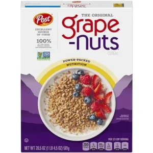 Grape-Nuts Original Breakfast Cereal, Crunchy Whole Grain Wheat and Barley Cereal, Non-GMO Project Verified, 20.5 OZ Box
