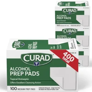 CURAD Alcohol Prep Pads (Pack of 4 Boxes) 400 Pieces of Medium Isopropyl Alcohol Wipes Individually Wrapped First Aid Alcohol Swabs for Cuts & Scrapes; for General Cleansing