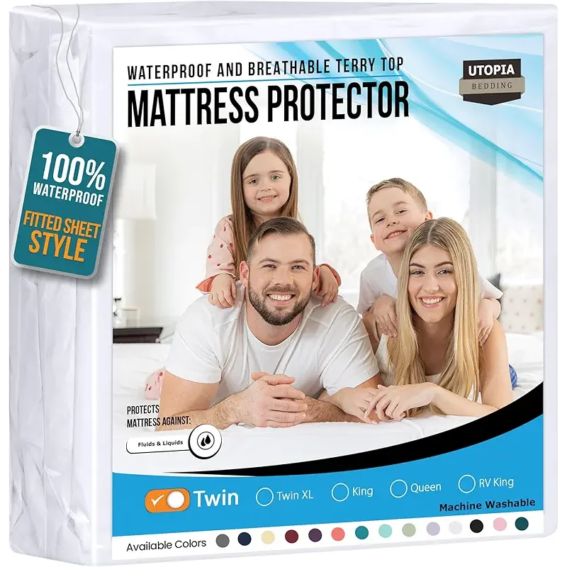 Utopia Bedding Waterproof Mattress Protector Twin Size, Premium 200 GSM Terry Mattress Cover, Soft & Breathable Bed Cover, Fitted Sheet Style with Stretchable Deep Pockets 15" (White)