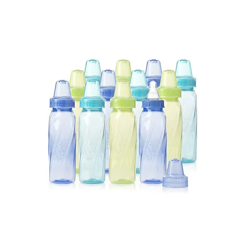 Evenflo Feeding Classic Tinted Plastic Standard Neck Bottles for Baby, Infant and Newborn - Teal/Green/Blue, 8 Ounce (Pack of 12)