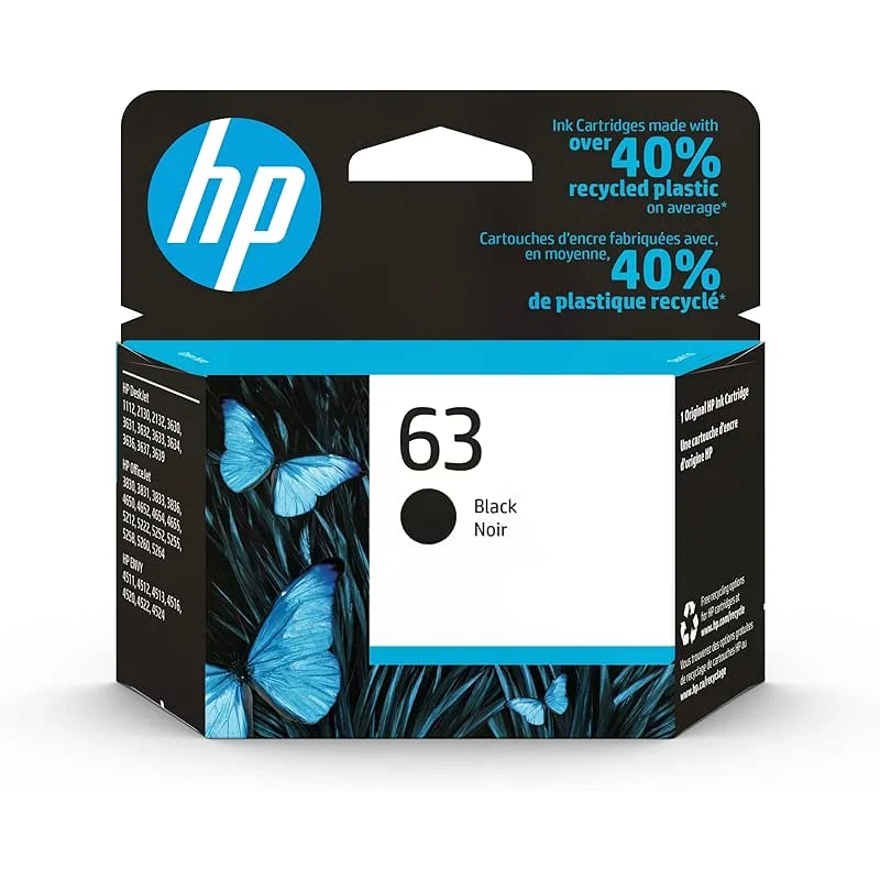 HP 63 Black Ink Cartridge for HP Printers | Works with Printer Series: DeskJet 1112, 2130, 3630; ENVY 4510, 4520; OfficeJet 3830, 4650, 5200 | Eligible for Instant Ink | F6U62AN