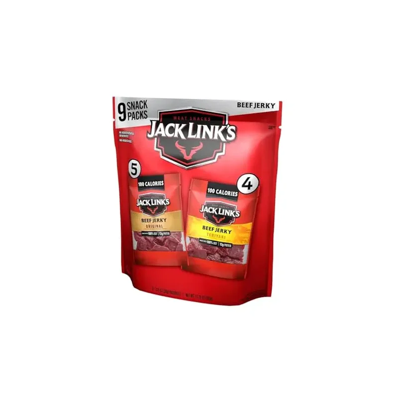 Jack Link's Beef Jerky Variety Pack - Includes Original and Teriyaki Jerky, Bulk Protein Snack Pack, Good Source of Protein, Meat Snacks Made with 100% Beef, Individual Bags - 1.25 Oz (Pack of 9)