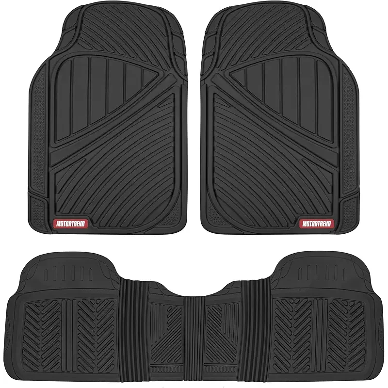 Motor Trend FlexTough Performance All Weather Rubber Car Floor Mats - 3 Piece Floor Mats Automotive Liners for Cars Truck SUV, Heavy-Duty Waterproof (Black)