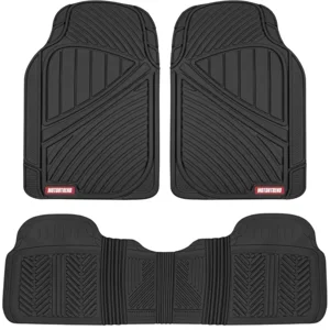 Motor Trend FlexTough Performance All Weather Rubber Car Floor Mats - 3 Piece Floor Mats Automotive Liners for Cars Truck SUV, Heavy-Duty Waterproof (Black)