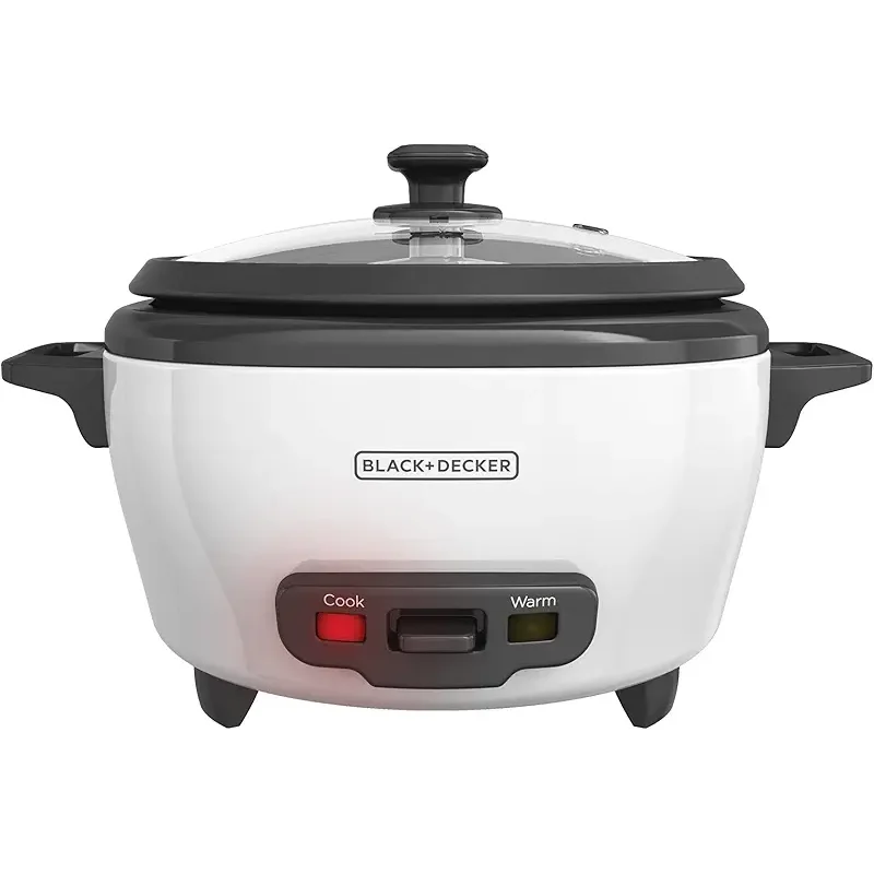BLACK+DECKER Rice Cooker 6-Cup (Cooked) with Steaming Basket, Removable Non-Stick Bowl, White