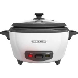 BLACK+DECKER Rice Cooker 6-Cup (Cooked) with Steaming Basket, Removable Non-Stick Bowl, White