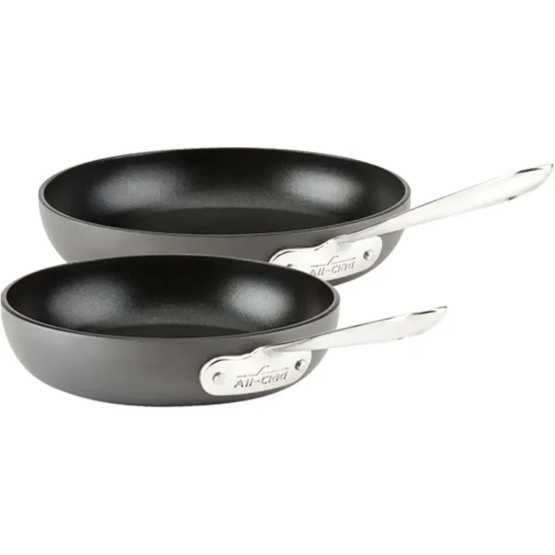 All-Clad HA1 Hard Anodized Non Stick Fry Pan Set 2 Piece, 8, 10 Inch, Induction, Oven Broiler Safe 500F, Pots and Pans Set, Kitchen Frying Pans, Skillets, Premium Cookware, Home, Dishwasher Safe Black