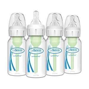 Dr. Brown's Natural Flow Anti-Colic Options+ Narrow Baby Bottle, 4 oz/120 mL, with Level 1 Slow Flow Nipple, 0m+, 4 Bottles