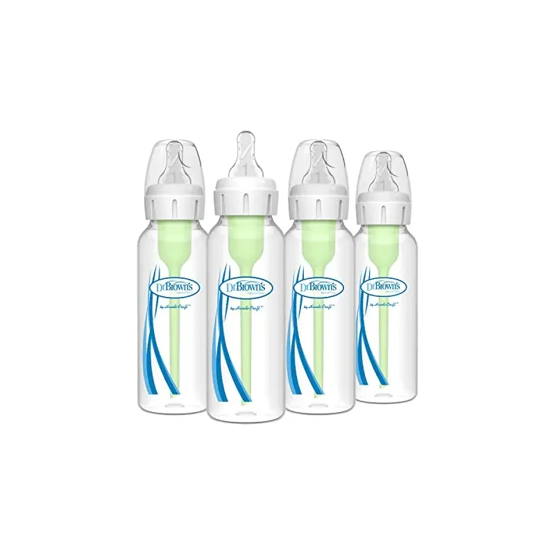 Dr. Brown's Natural Flow Anti-Colic Options+ Narrow Baby Bottle, 8 oz/250 mL, with Level 1 Slow Flow Nipples, 0m+, 4 Pack