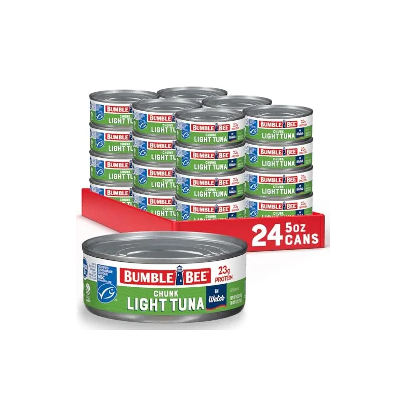 Bumble Bee Chunk Light Tuna In Water, 5 oz Cans (Pack of 24) - Wild Caught Skipjack Tuna - 23g Protein Per Serving - MSC Certified Sustainable Seafood, Non-GMO, Gluten Free, Kosher