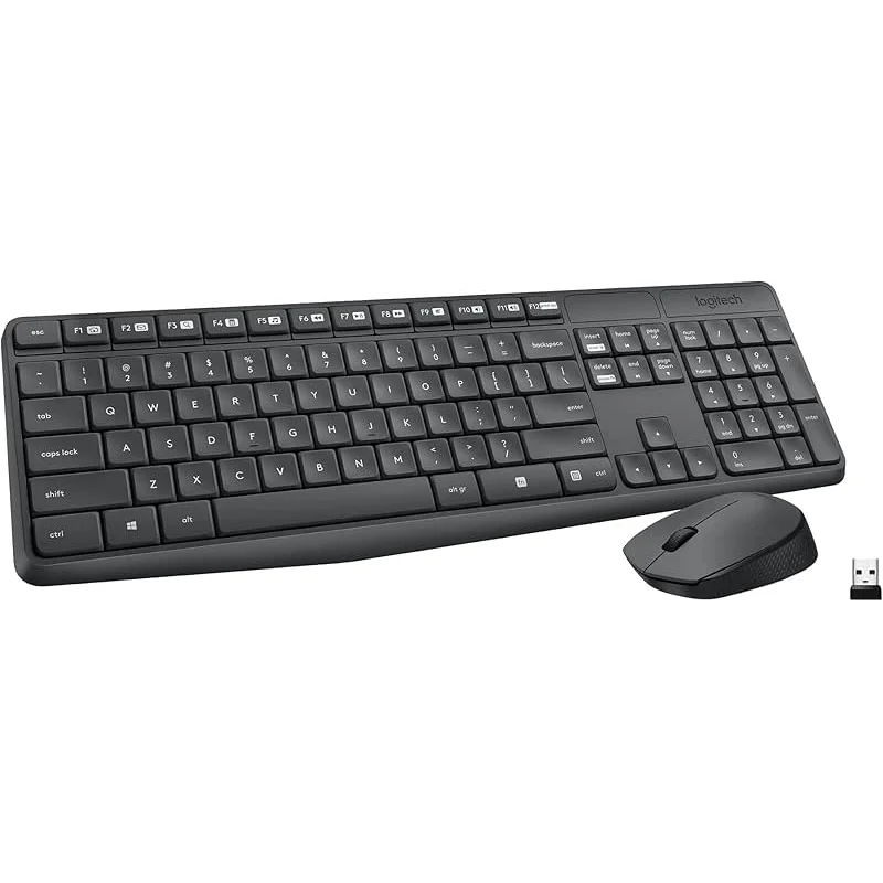 Logitech MK235 Wireless Keyboard and Mouse Combo for Windows, 2.4 GHz Wireless Unifying USB Receiver, 15 FN Keys, Long Battery Life, Compatible with PC, Laptop