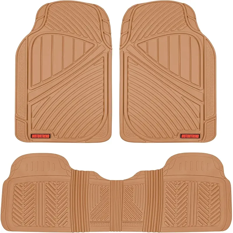 Motor Trend FlexTough Performance All Weather Rubber Car Floor Mats - 3 Piece Floor Mats Automotive Liners for Cars Truck SUV, Heavy-Duty Waterproof (Beige)