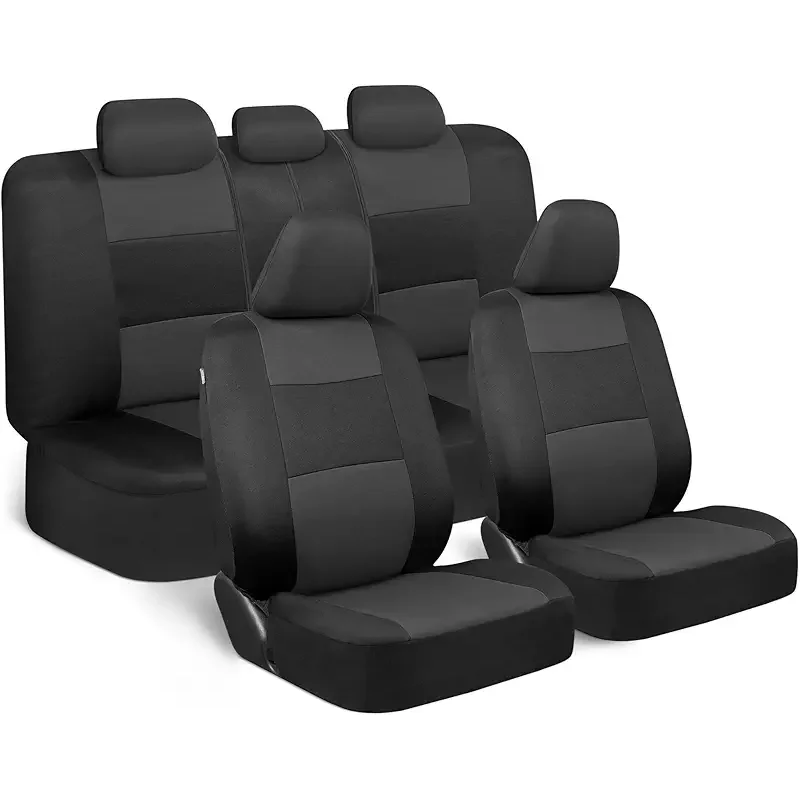 BDK PolyPro Car Seat Covers Full Set in Charcoal on Black – Front and Rear Split Bench for Cars, Easy to Install Cover Set, Accessories Auto Trucks Van SUV