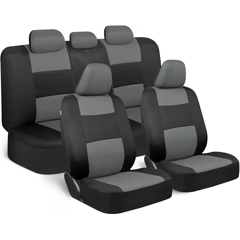 BDK PolyPro Car Seat Covers Full Set in Gray on Black, Front and Rear Split Bench Seat Covers for Cars, Easy to Install Car Seats Cover Set and Accessories for Auto Trucks Van SUV - Gray