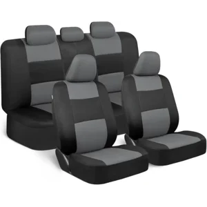 BDK PolyPro Car Seat Covers Full Set in Gray on Black, Front and Rear Split Bench Seat Covers for Cars, Easy to Install Car Seats Cover Set and Accessories for Auto Trucks Van SUV - Gray