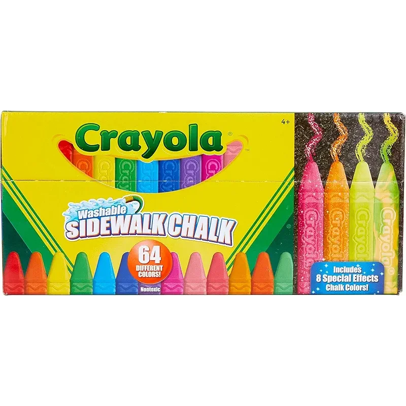 Crayola Ultimate Washable Chalk Collection (64ct), Bulk Outdoor Sidewalk Chalk for Kids, Anti-Roll Sticks, Outdoor Activities & Toys for Kids, Ages 3, 4, 5