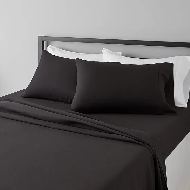Amazon Basics Lightweight Super Soft Easy Care Breathable Comfortable Microfiber 4 Piece Bed Sheet Set with 14-Inch Deep Pockets, Full, Black, Solid