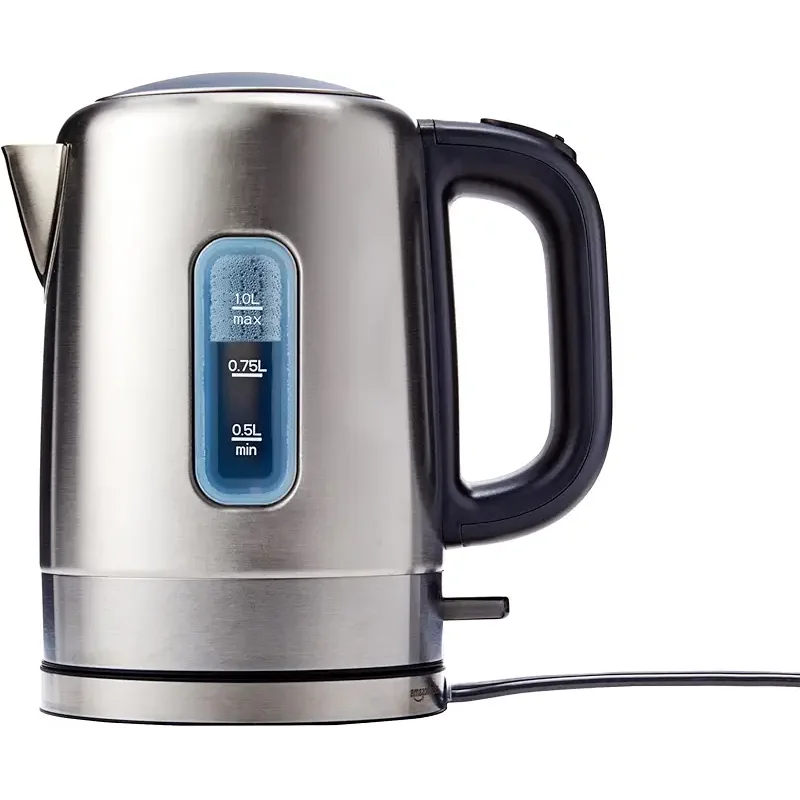 Amazon Basics Electric Stainless Steel Kettle for Tea and Coffee, BPA-Free, Fast Boiling, Auto Shut-Off, 1.1 Quarts, 1500W, Black and Silver