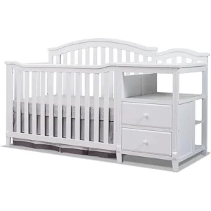 SORELLE FURNITURE Berkley Crib and Changer with Slat Panel Back Classic -in- Convertible Diaper Changing Table Non-Toxic Finish Wooden Baby Bed Toddler Childs Daybed Full-Size Nursery - White