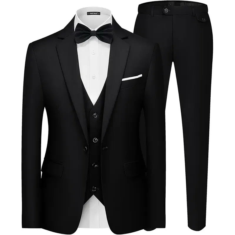 MAGE MALE Men's 3 Pieces Suit Elegant Solid One Button Slim Fit Single Breasted Party Blazer Vest Pants Set