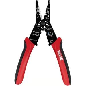 WGGE WG-015 Professional 8-inch Wire Stripper/Crimping Tool, Cable Cutter/Crimper, Wiring and Multi-Function Hand Tool, Red With Black