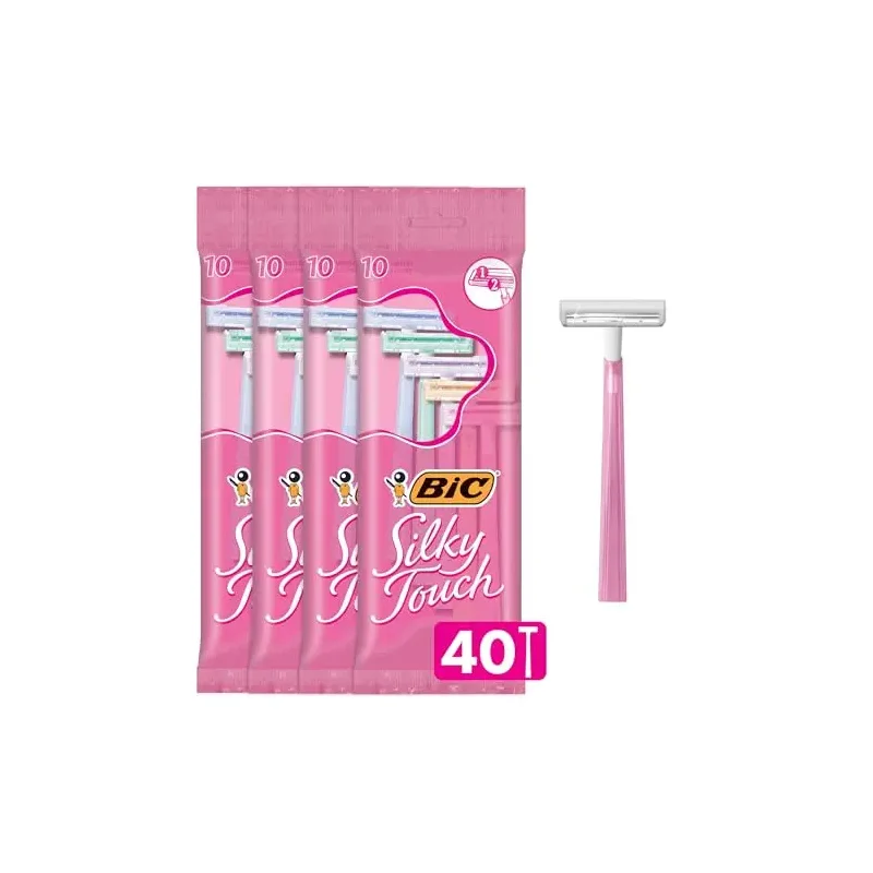 BIC Silky Touch Women's Disposable 2 Blade Razors, Pretty Pastel Colors with Slim Heads, 40-Pack