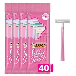 BIC Silky Touch Women's Disposable 2 Blade Razors, Pretty Pastel Colors with Slim Heads, 40-Pack