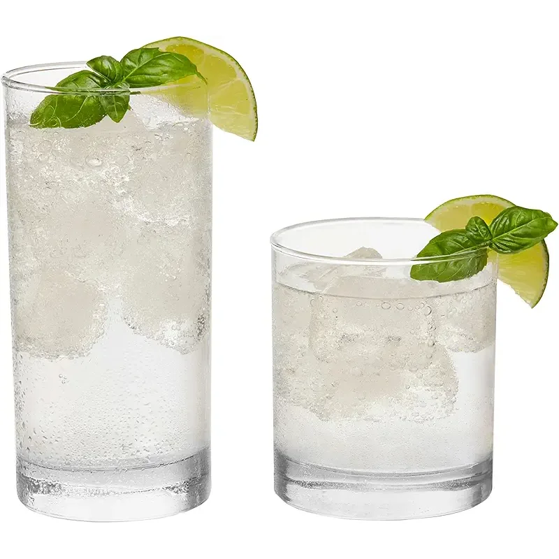 Libbey Province Tumbler and Rocks Glass Set, Elegant Drinkware Glasses Set, Tall Drinking Glasses with Modern Lines, Dishwasher Safe Drinking Glasses Set of 16