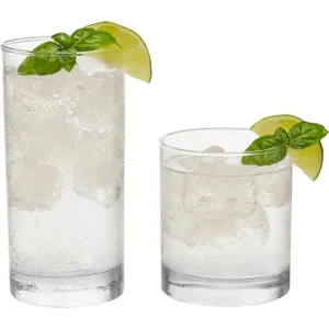 Libbey Province Tumbler and Rocks Glass Set, Elegant Drinkware Glasses Set, Tall Drinking Glasses with Modern Lines, Dishwasher Safe Drinking Glasses Set of 16