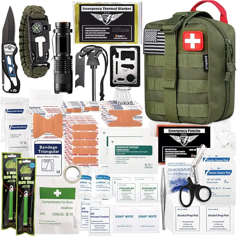 EVERLIT 250 Pieces Survival First Aid Kit IFAK EMT Molle Pouch Survival Kit Outdoor Gear Emergency Kits Trauma Bag for Camping Boat Hunting Hiking Home Car Earthquake and Adventures