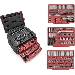 WORKPRO 450-Piece Drive Socket Set 1/2" 1/4" 3/8", CR-V Metric and Imperial with Quick-Release Ratchet Wrench, Spanners, Bits Set, Mechanics Tool for Car Repair