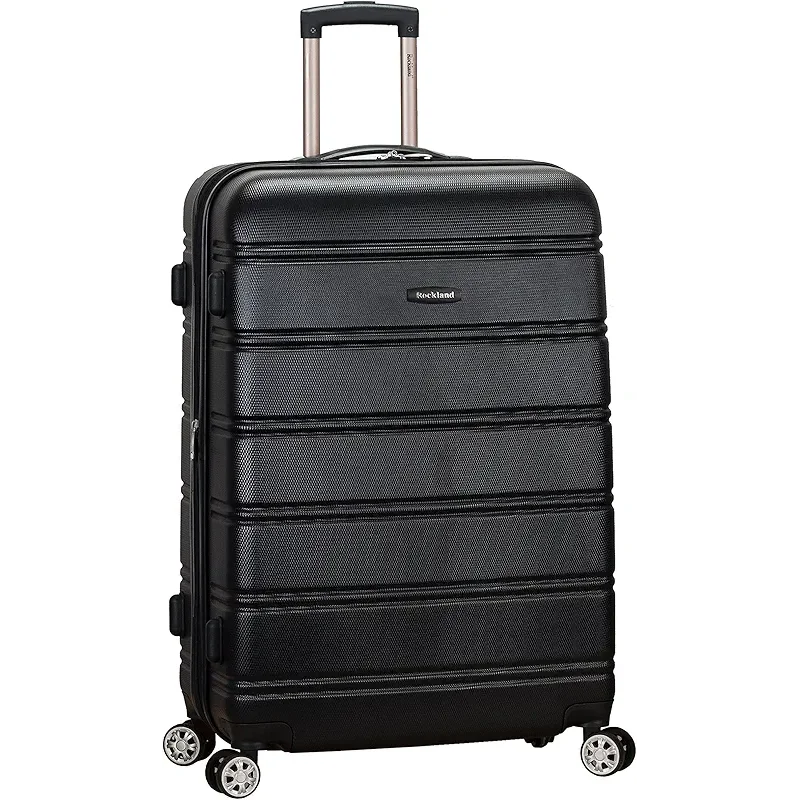 Rockland Melbourne Hardside Expandable Spinner Wheel Luggage, Black, Checked Large 28"