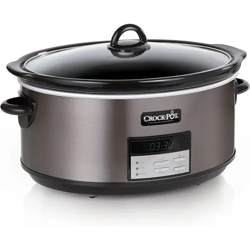 Crock-Pot Large 8-Quart Programmable Slow Cooker with Auto Warm Setting Black Stainless Steel