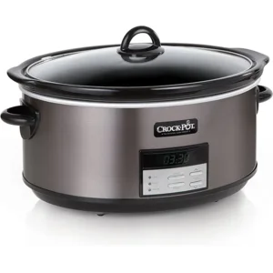 Crock-Pot Large 8-Quart Programmable Slow Cooker with Auto Warm Setting Black Stainless Steel
