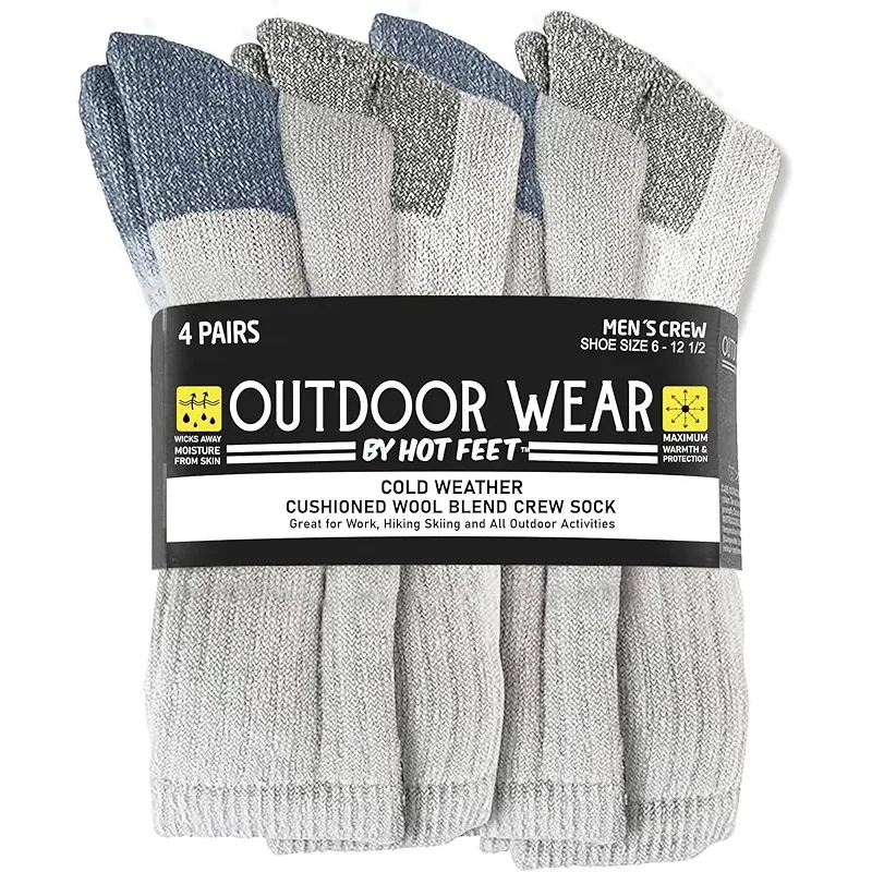 HOT FEET ﻿﻿﻿Wool Work Socks for Men & Women, Thick Winter Moisture Wicking Warm Boot Crew Socks - 4 Pack, Size 4-12.5