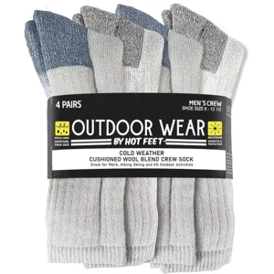 HOT FEET ﻿﻿﻿Wool Work Socks for Men & Women, Thick Winter Moisture Wicking Warm Boot Crew Socks - 4 Pack, Size 4-12.5