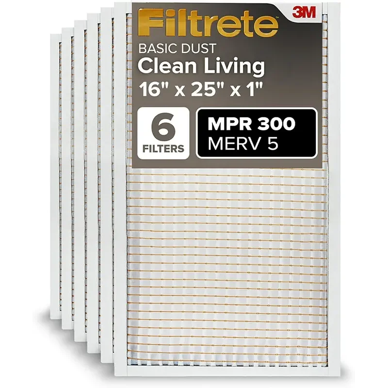 Filtrete 16x25x1 AC Furnace Air Filter, MERV 5, MPR 300, Capture Unwanted Particles, 3-Month Pleated 1-Inch Electrostatic Air Cleaning Filter, 6-Pack (Actual Size 15.69x24.69x0.81 in)