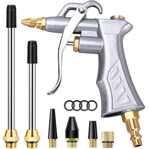 JASTIND Industrial Air Blow Gun with Brass Adjustable Air Flow Nozzle and 2 Steel Extension, Pneumatic Air Compressor Accessory Tool Dust Cleaning and Blower Gun